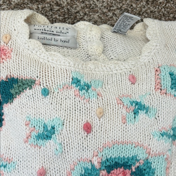 Vintage Portraits Tulip Ramie Cotton Floral Handknit Sweater medium - Picture 8 of 16